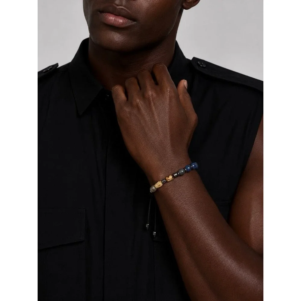 Men's quality Stone Beaded Bracelet/ Bangle Adjustable Drawstring
